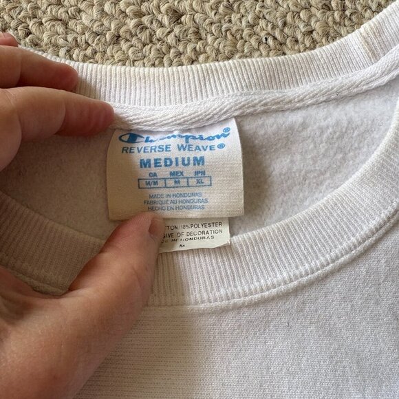 Vintage Champion Reverse Weave Sweatshirt | White | Rare Puffy Yellow Logo - Picture 5 of 12